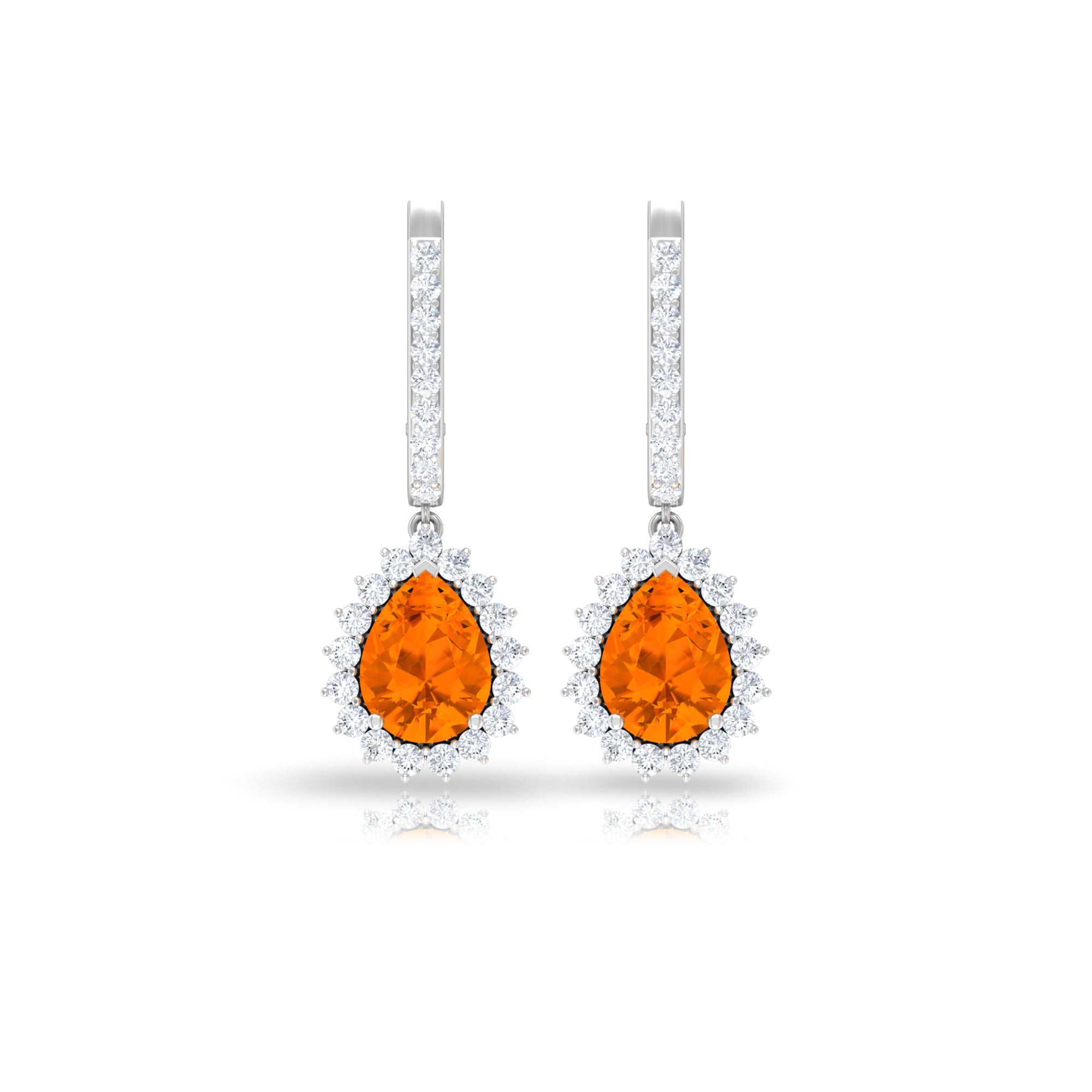 Certified Real 5X7mm Fire Opal Teardrop Bridal Earrings with Halo