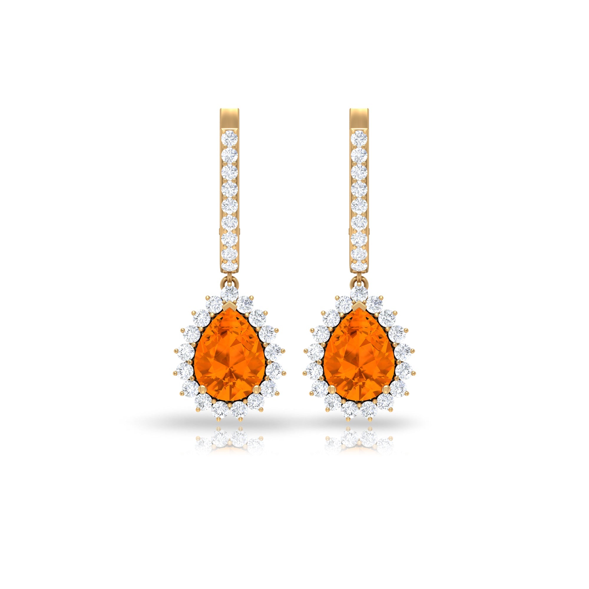 Certified Real 5X7mm Fire Opal Teardrop Bridal Earrings with Halo