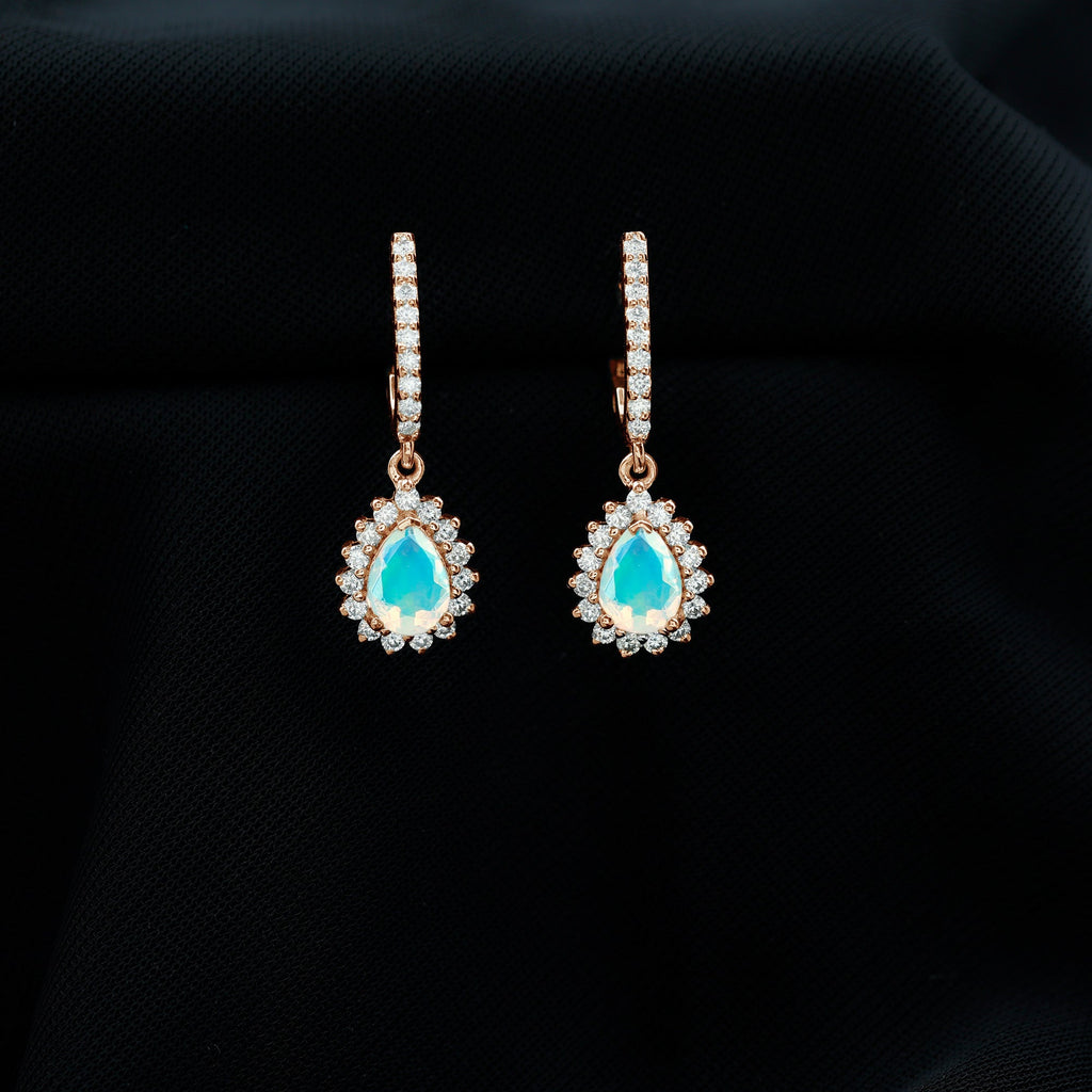 Natural Ethiopian Opal Teardrop Bridal Earrings with Moissanite Accent