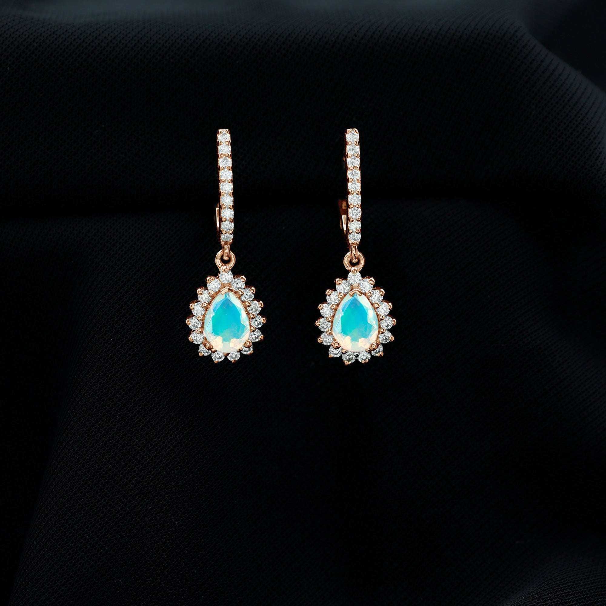Natural Ethiopian Opal Teardrop Bridal Earrings with Moissanite Accent