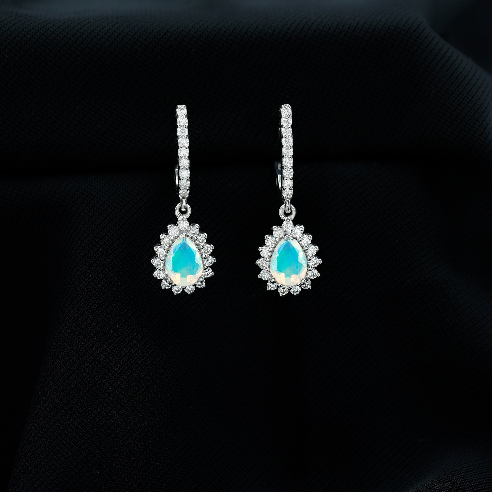 Natural Ethiopian Opal Teardrop Bridal Earrings with Moissanite Accent