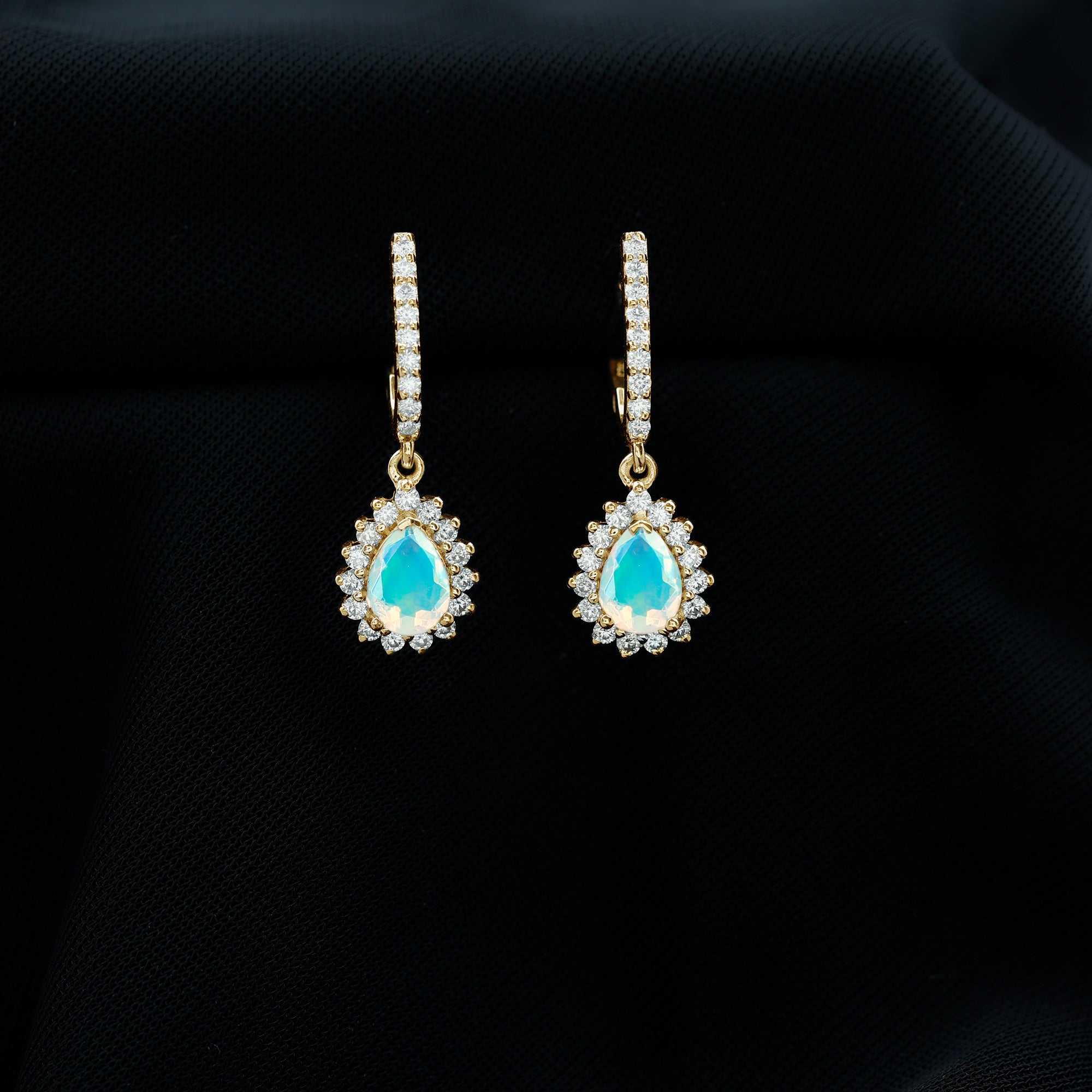 Natural Ethiopian Opal Teardrop Bridal Earrings with Moissanite Accent