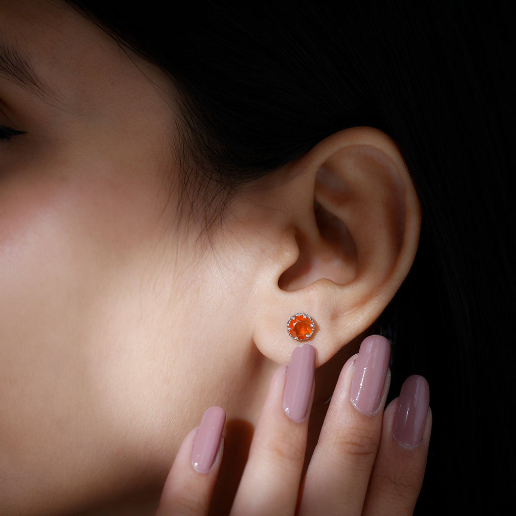 1.5 Carat Fire Opal Solitaire Crown Stud Earrings