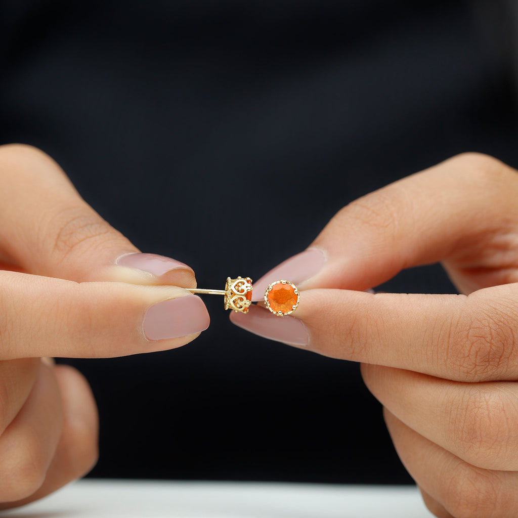 1.5 Carat Fire Opal Solitaire Crown Stud Earrings