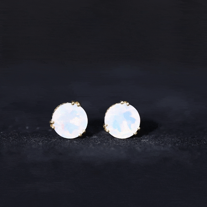 8MM Ethiopian Opal Solitaire Stud Earrings in Double Prong Setting