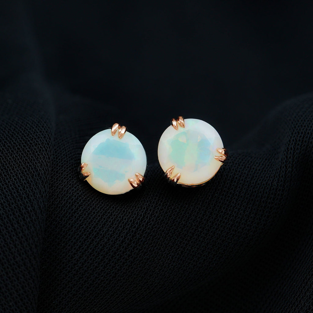 8MM Ethiopian Opal Solitaire Stud Earrings in Double Prong Setting
