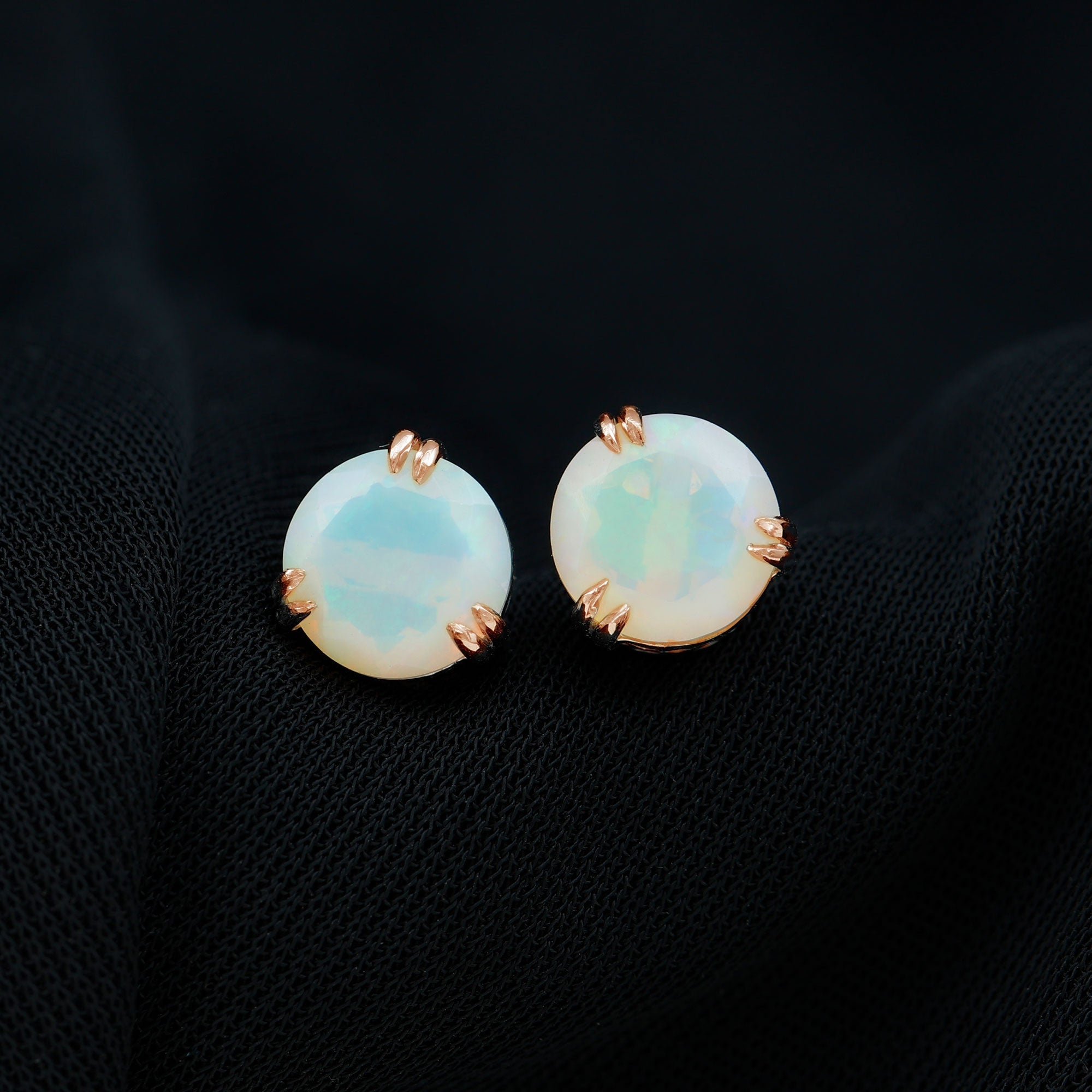 8MM Ethiopian Opal Solitaire Stud Earrings in Double Prong Setting