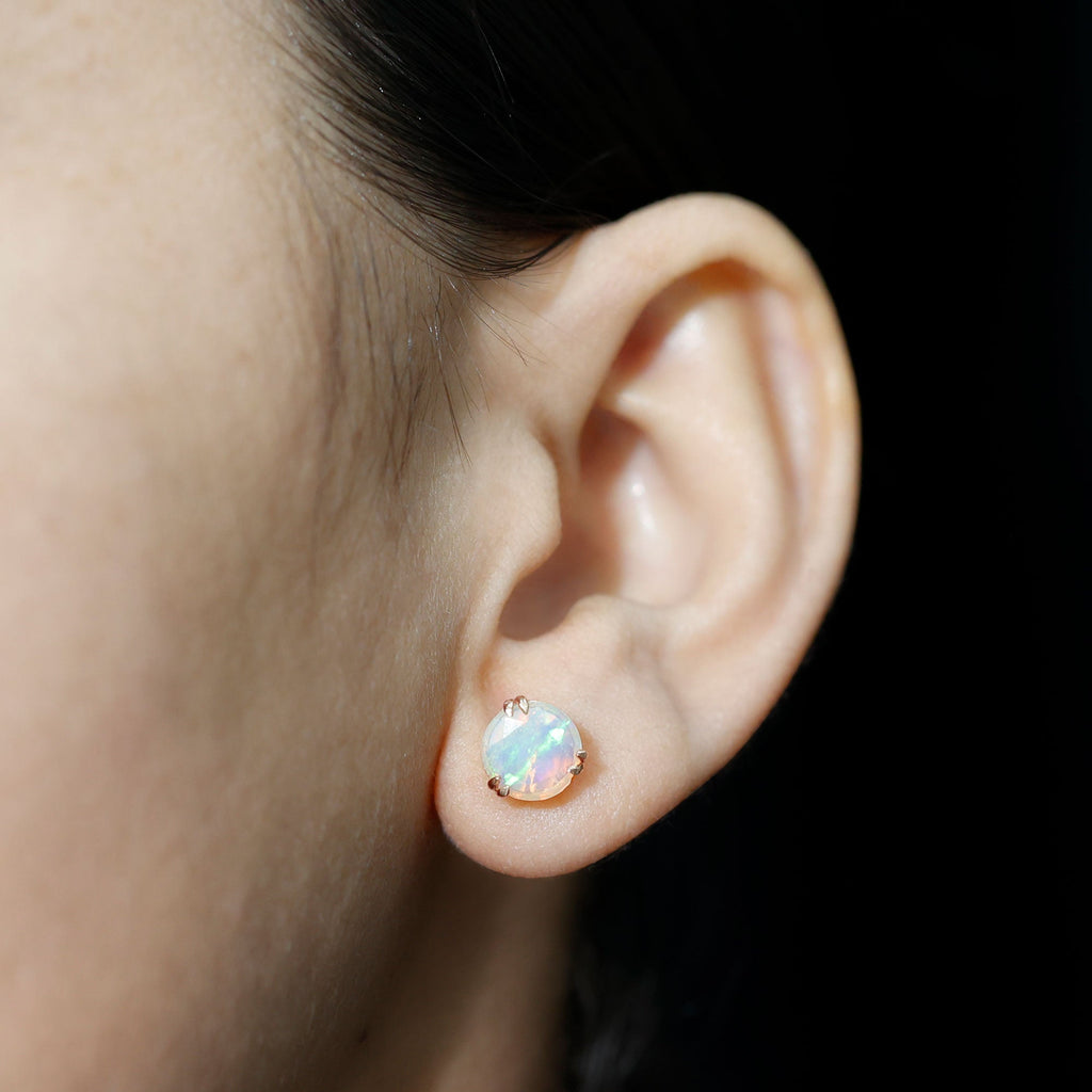 8MM Ethiopian Opal Solitaire Stud Earrings in Double Prong Setting