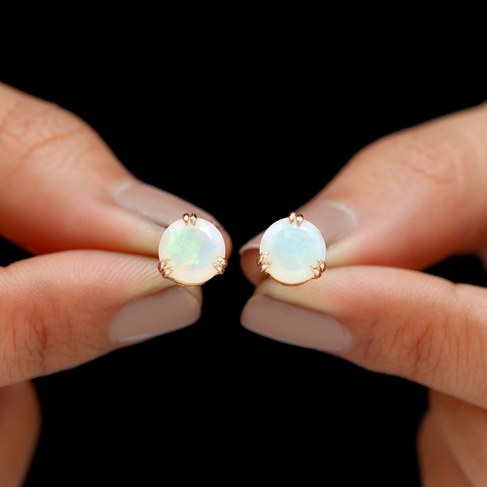 8MM Ethiopian Opal Solitaire Stud Earrings in Double Prong Setting
