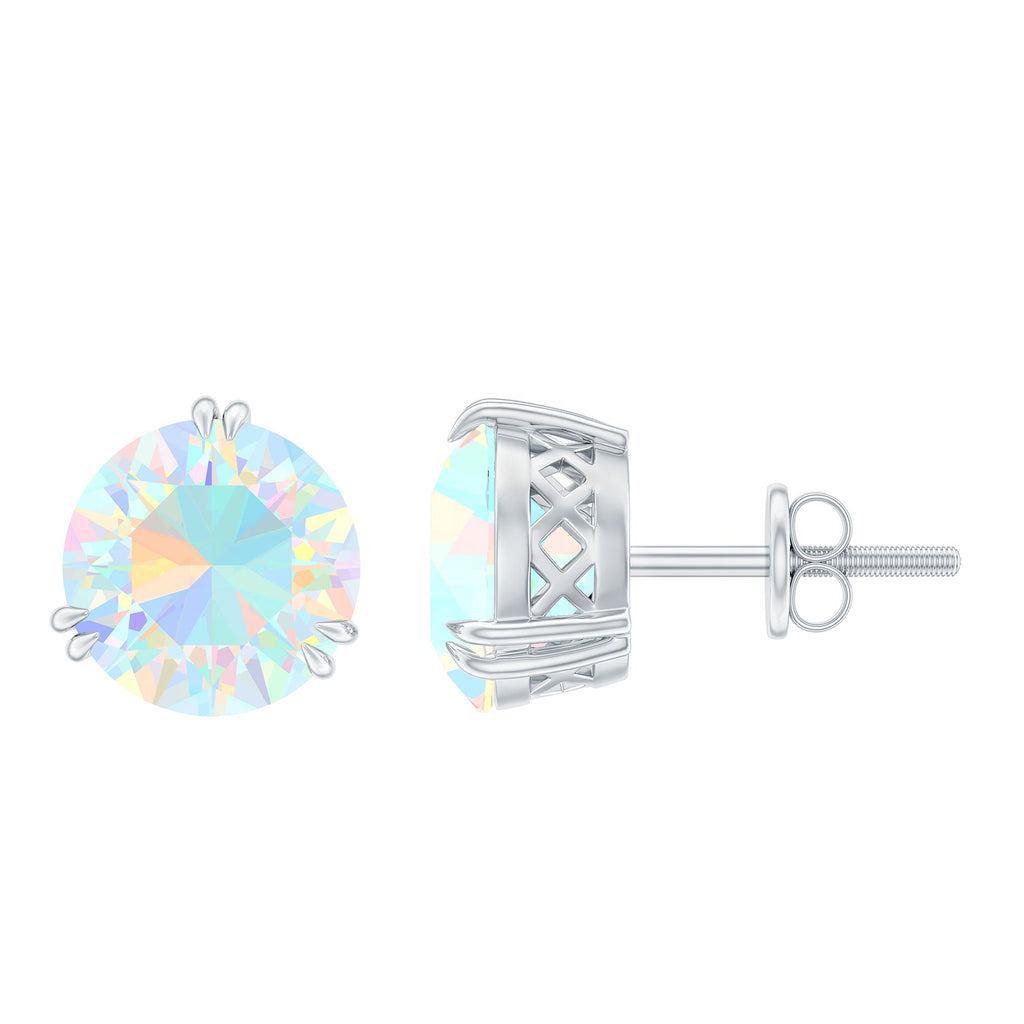 8MM Ethiopian Opal Solitaire Stud Earrings in Double Prong Setting