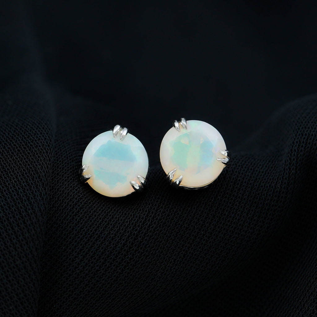 8MM Ethiopian Opal Solitaire Stud Earrings in Double Prong Setting