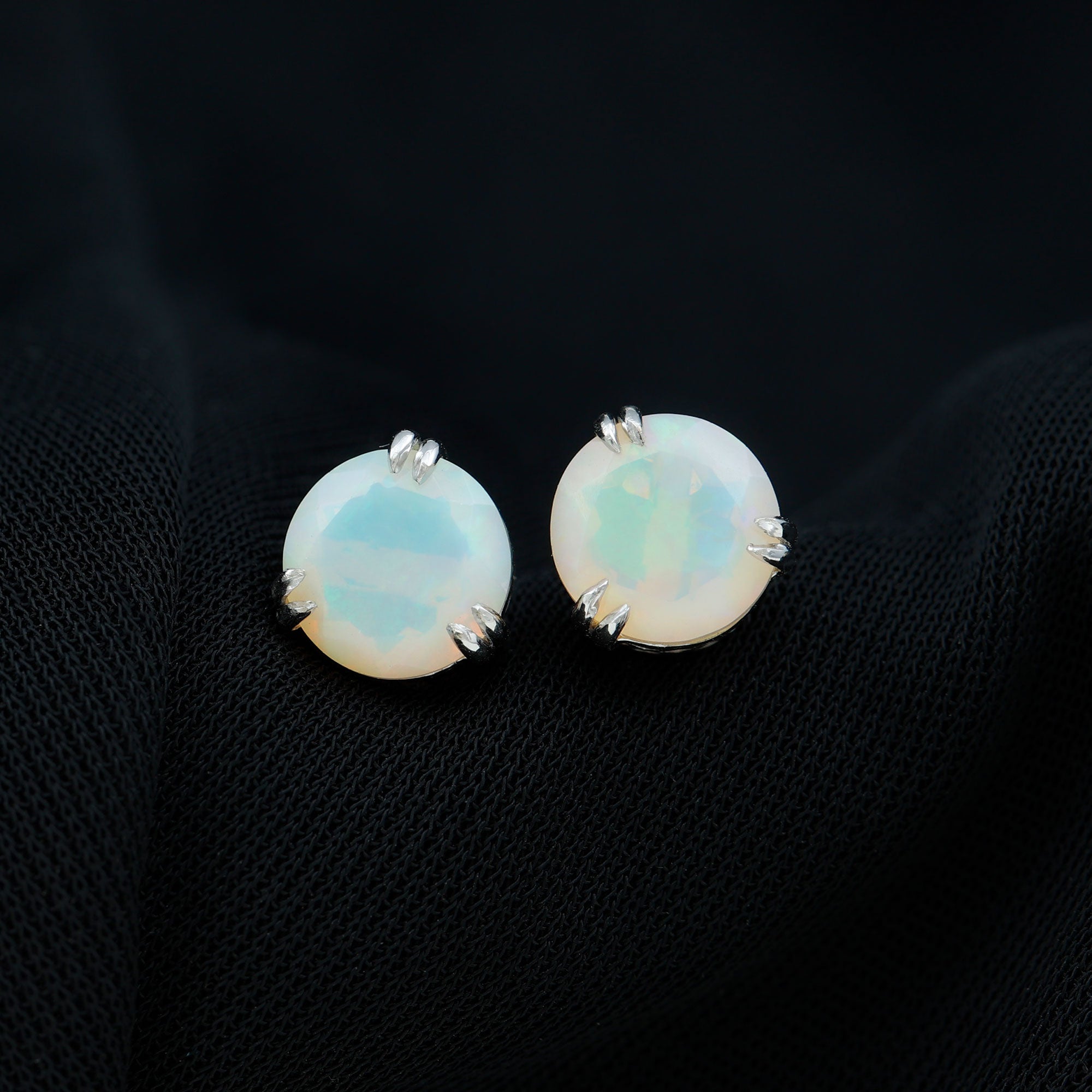 8MM Ethiopian Opal Solitaire Stud Earrings in Double Prong Setting