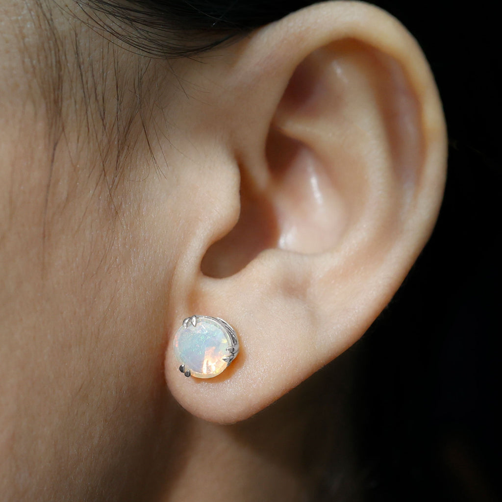 8MM Ethiopian Opal Solitaire Stud Earrings in Double Prong Setting