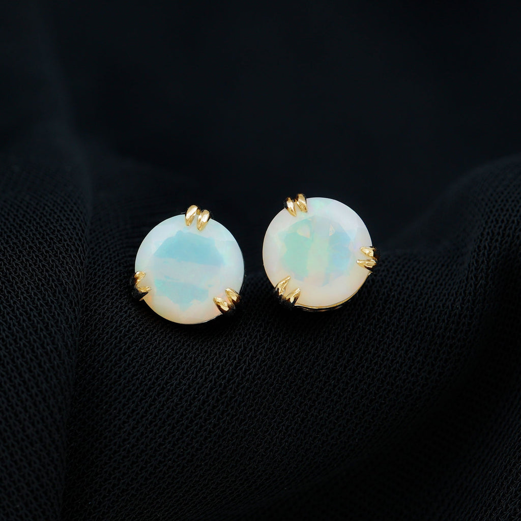 8MM Ethiopian Opal Solitaire Stud Earrings in Double Prong Setting