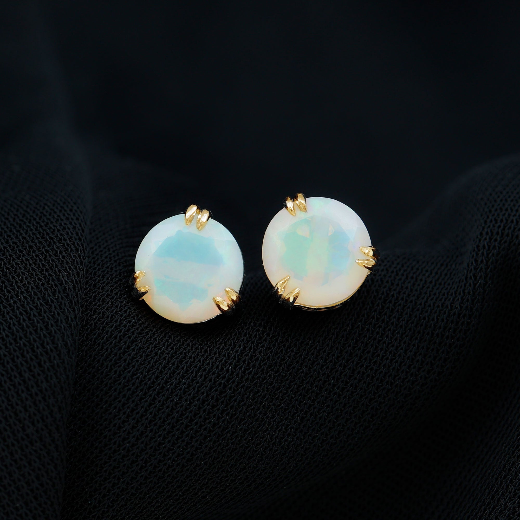 8MM Ethiopian Opal Solitaire Stud Earrings in Double Prong Setting
