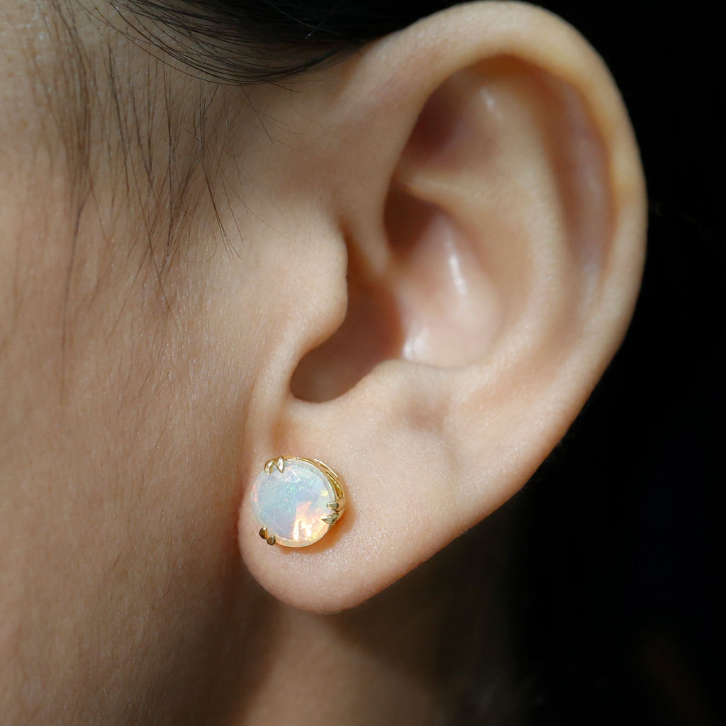 8MM Ethiopian Opal Solitaire Stud Earrings in Double Prong Setting