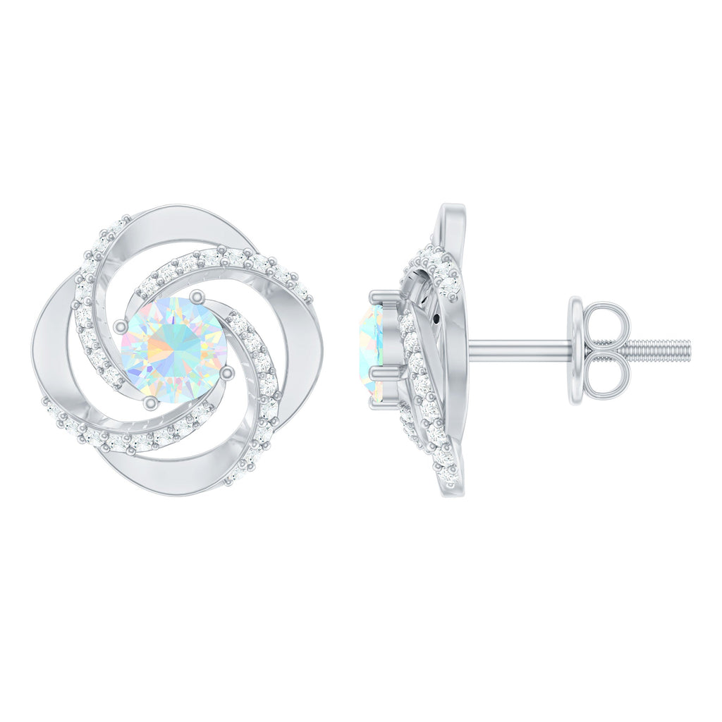 Genuine Ethiopian Opal and Diamond Swirl Stud Earrings