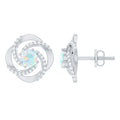 Genuine Ethiopian Opal and Diamond Swirl Stud Earrings