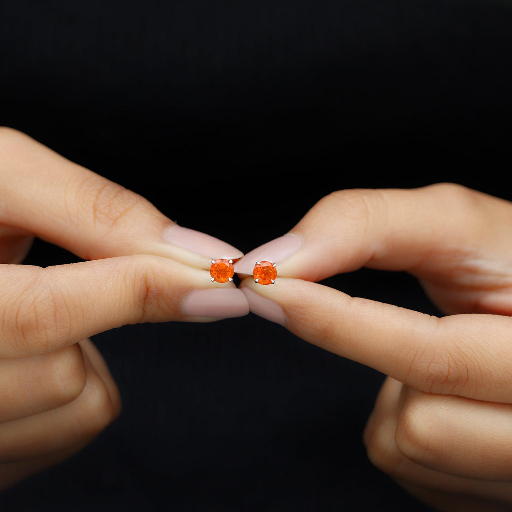 Fire Opal Stud Earrings with Screw on Backs