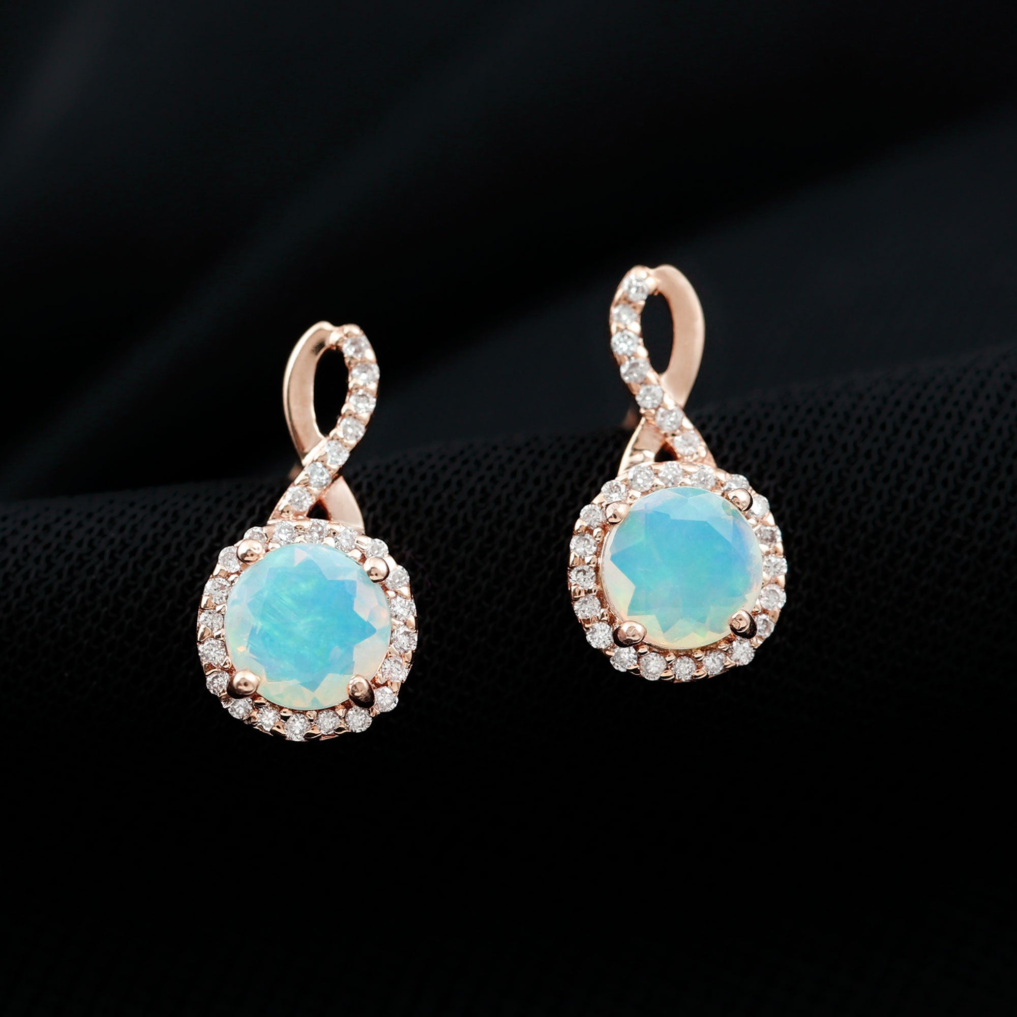 1 Carat Ethiopian Opal and Diamond Infinity Stud Earrings