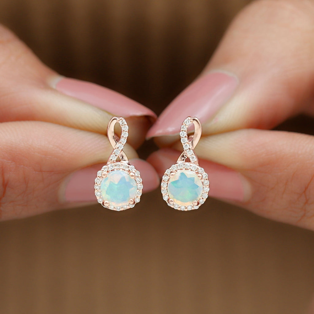 1 Carat Ethiopian Opal and Diamond Infinity Stud Earrings