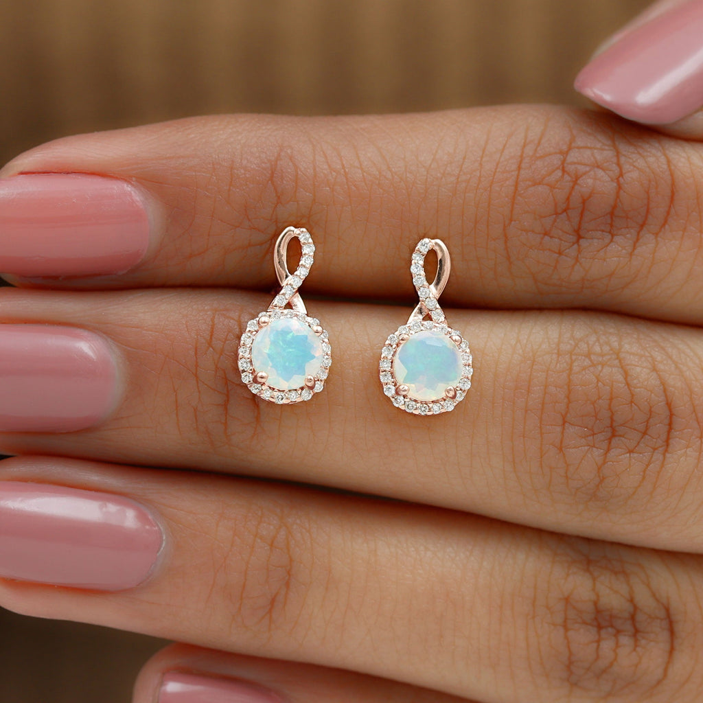 1 Carat Ethiopian Opal and Diamond Infinity Stud Earrings