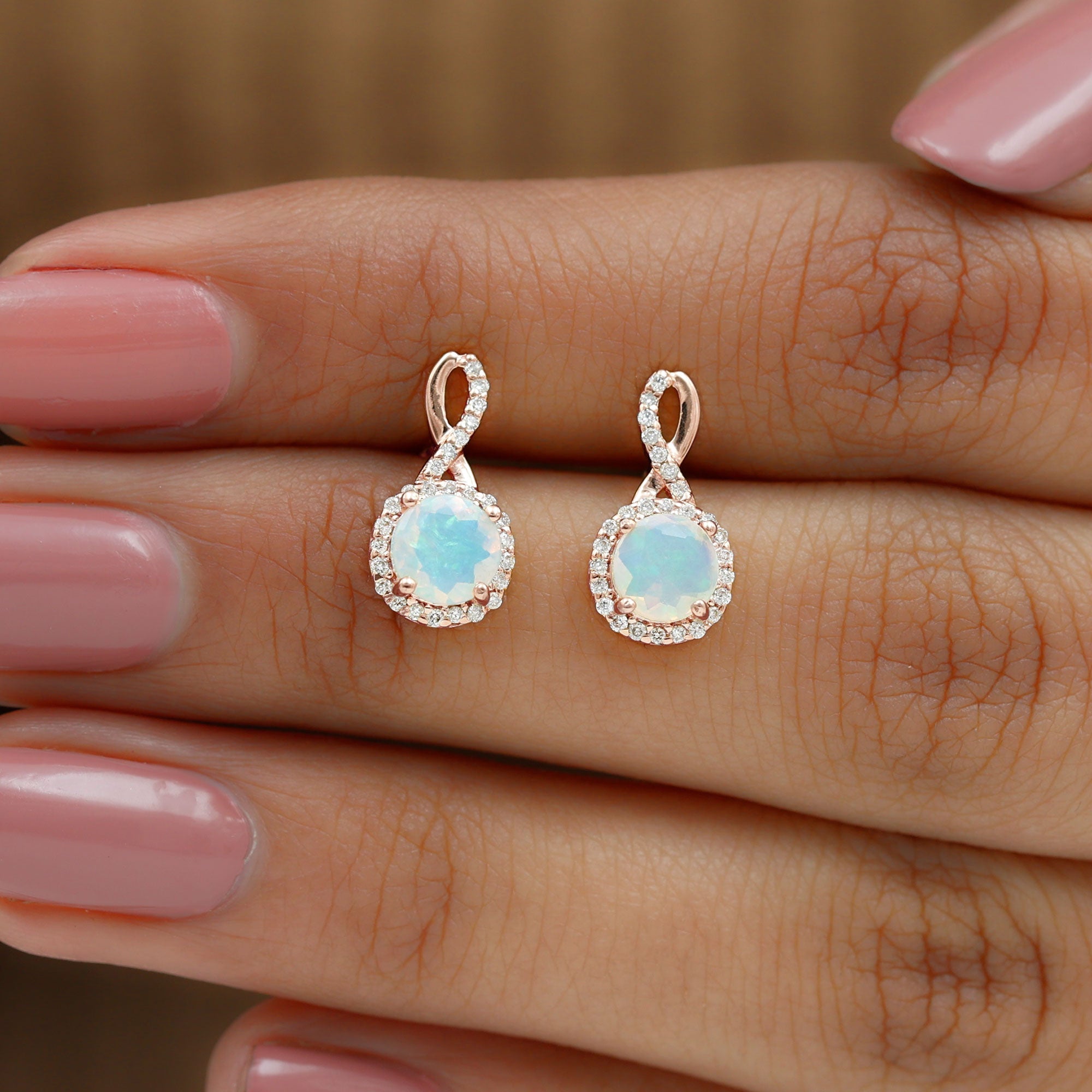 1 Carat Ethiopian Opal and Diamond Infinity Stud Earrings
