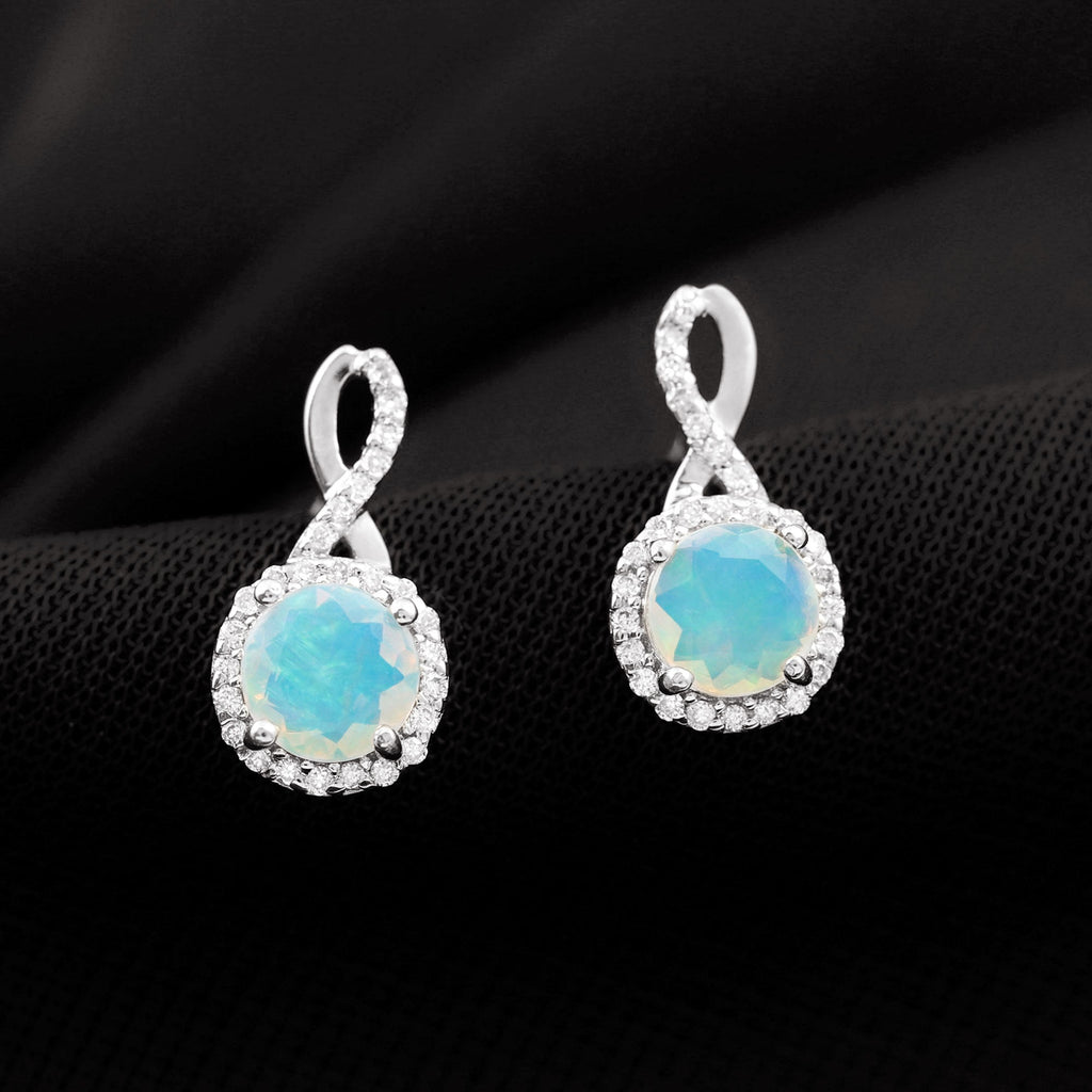 1 Carat Ethiopian Opal and Diamond Infinity Stud Earrings