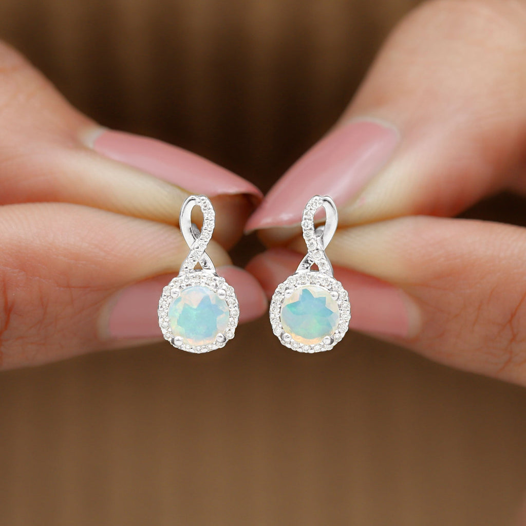 1 Carat Ethiopian Opal and Diamond Infinity Stud Earrings