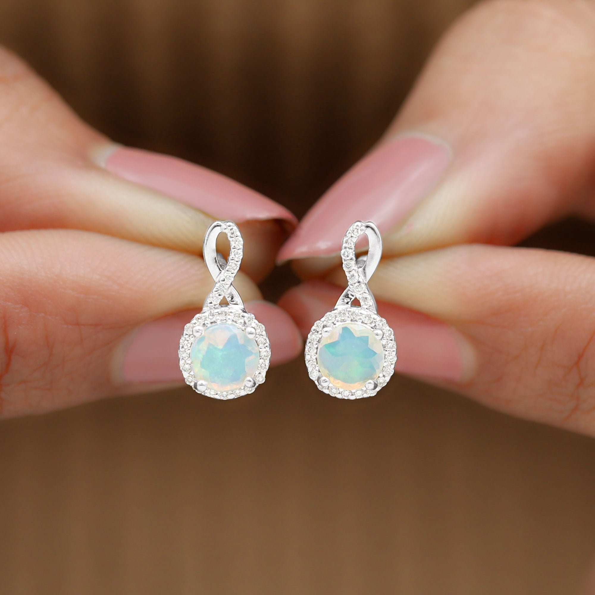 1 Carat Ethiopian Opal and Diamond Infinity Stud Earrings