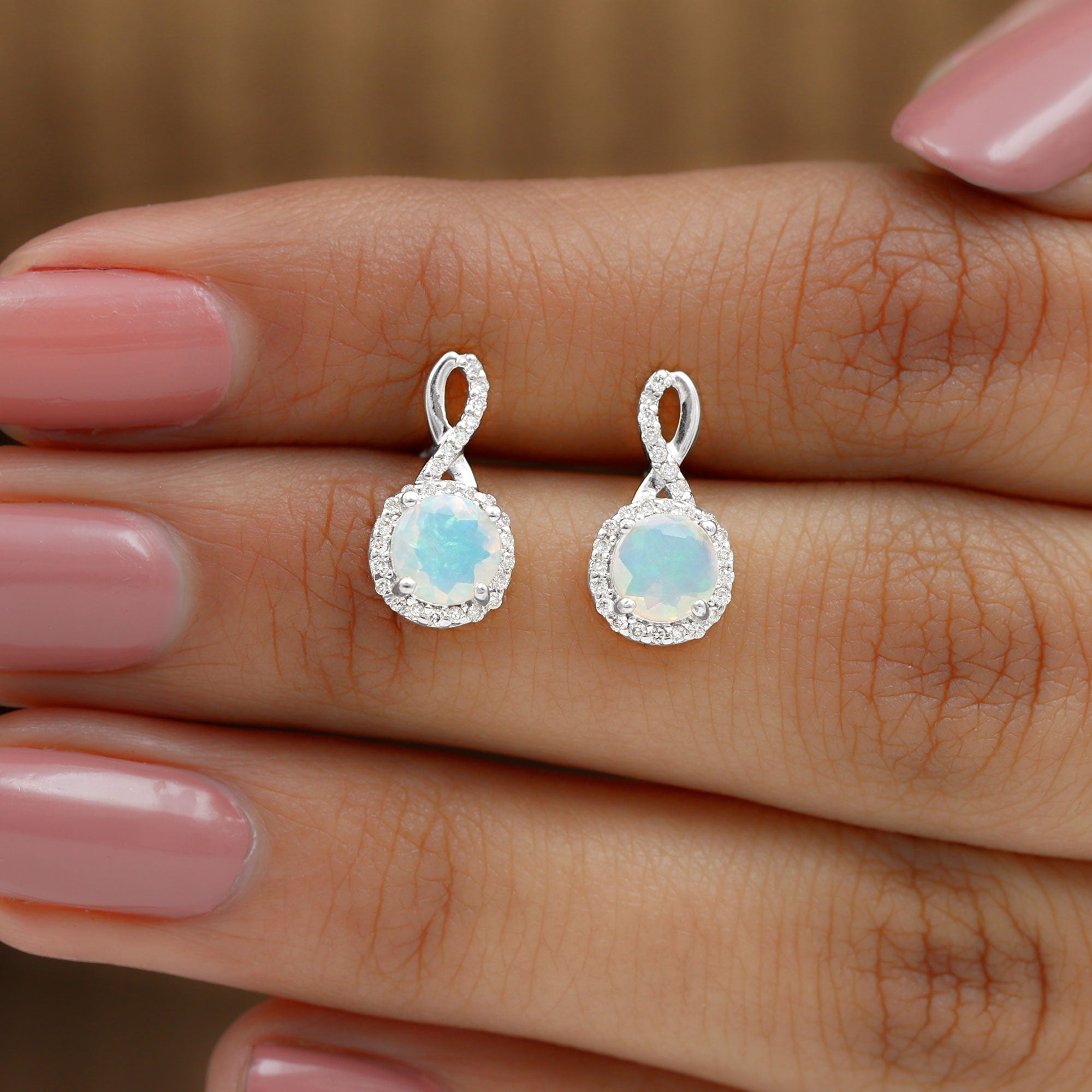1 Carat Ethiopian Opal and Diamond Infinity Stud Earrings
