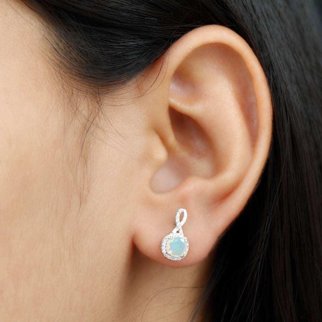 1 Carat Ethiopian Opal and Diamond Infinity Stud Earrings
