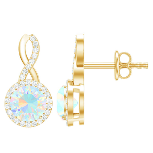1 Carat Ethiopian Opal and Diamond Infinity Stud Earrings