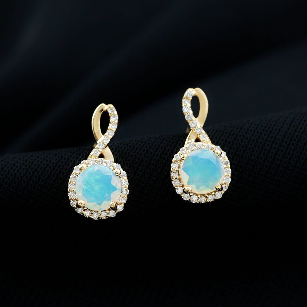 1 Carat Ethiopian Opal and Diamond Infinity Stud Earrings