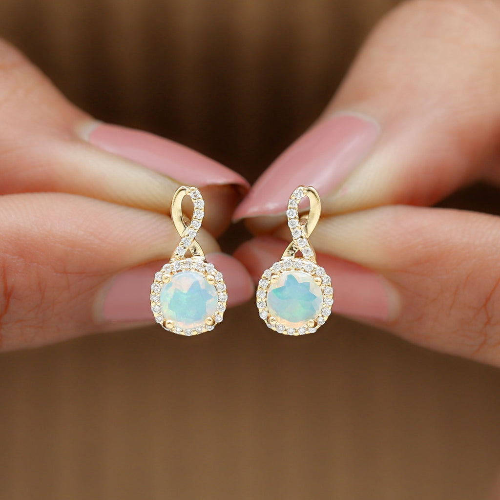 1 Carat Ethiopian Opal and Diamond Infinity Stud Earrings