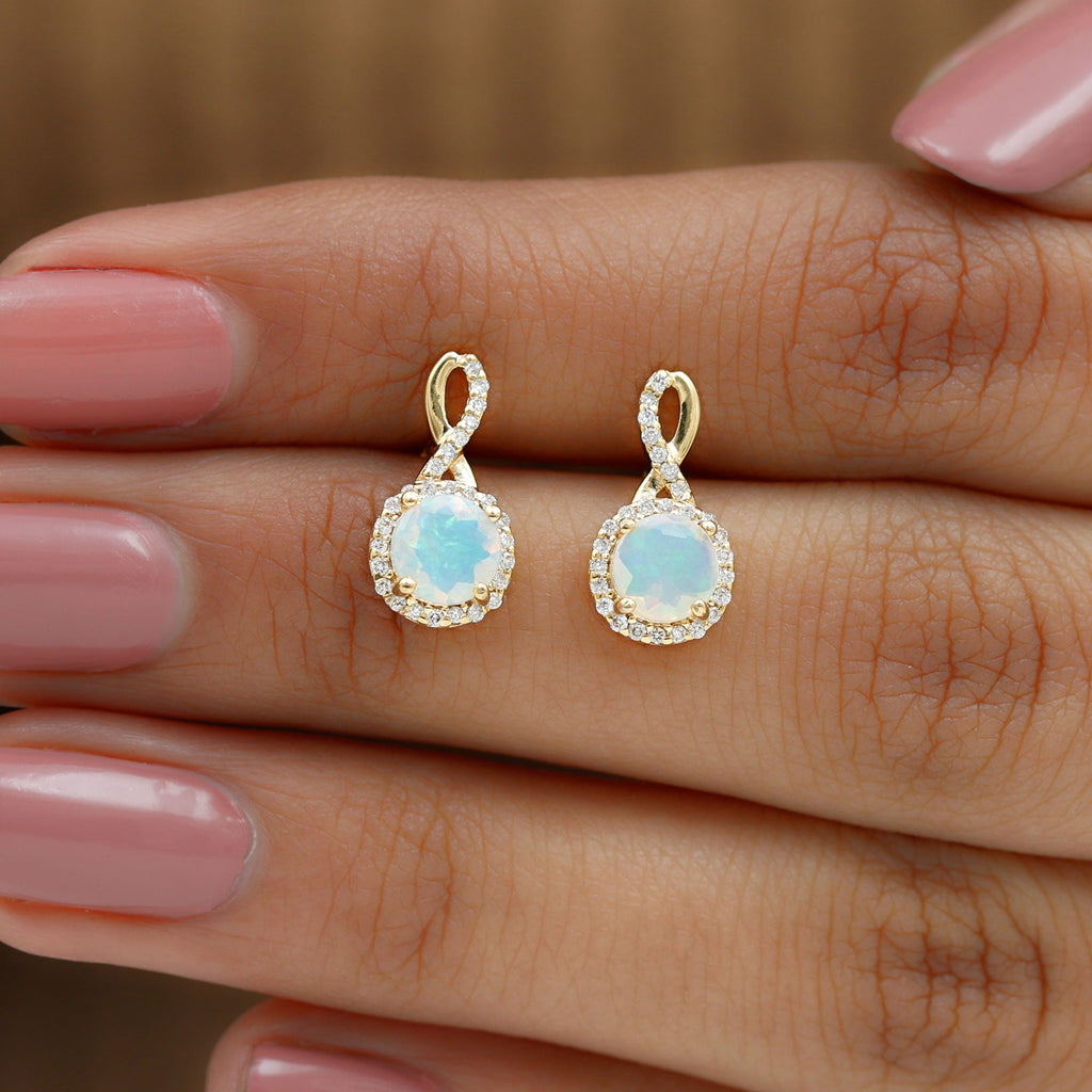 1 Carat Ethiopian Opal and Diamond Infinity Stud Earrings