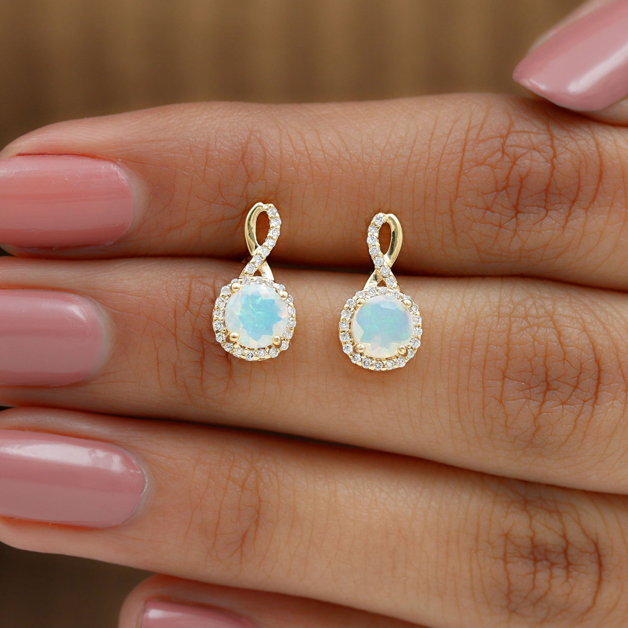 1 Carat Ethiopian Opal and Diamond Infinity Stud Earrings