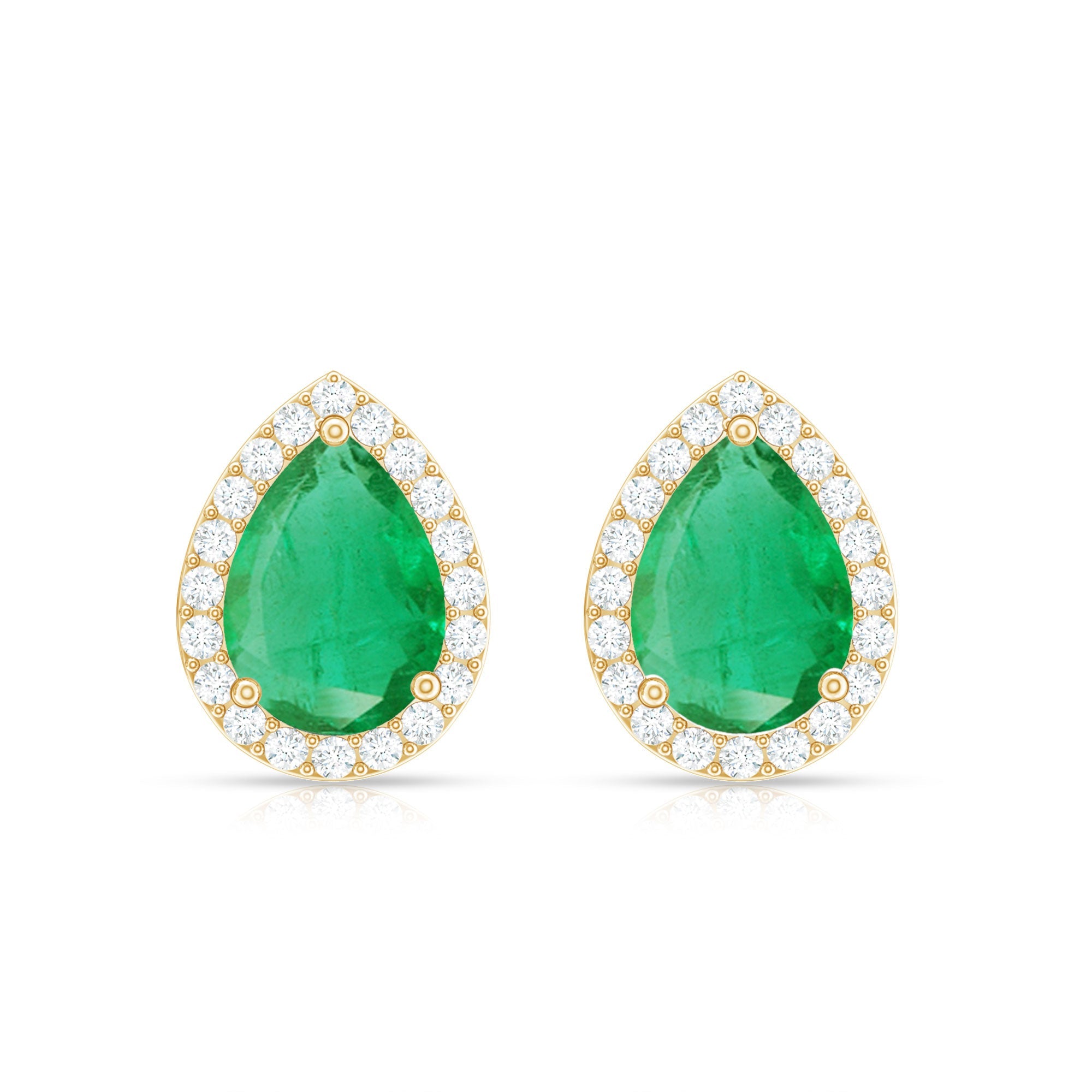 Natural 5X7mm Pear Shape Emerald Stud Earrings with Diamond Halo