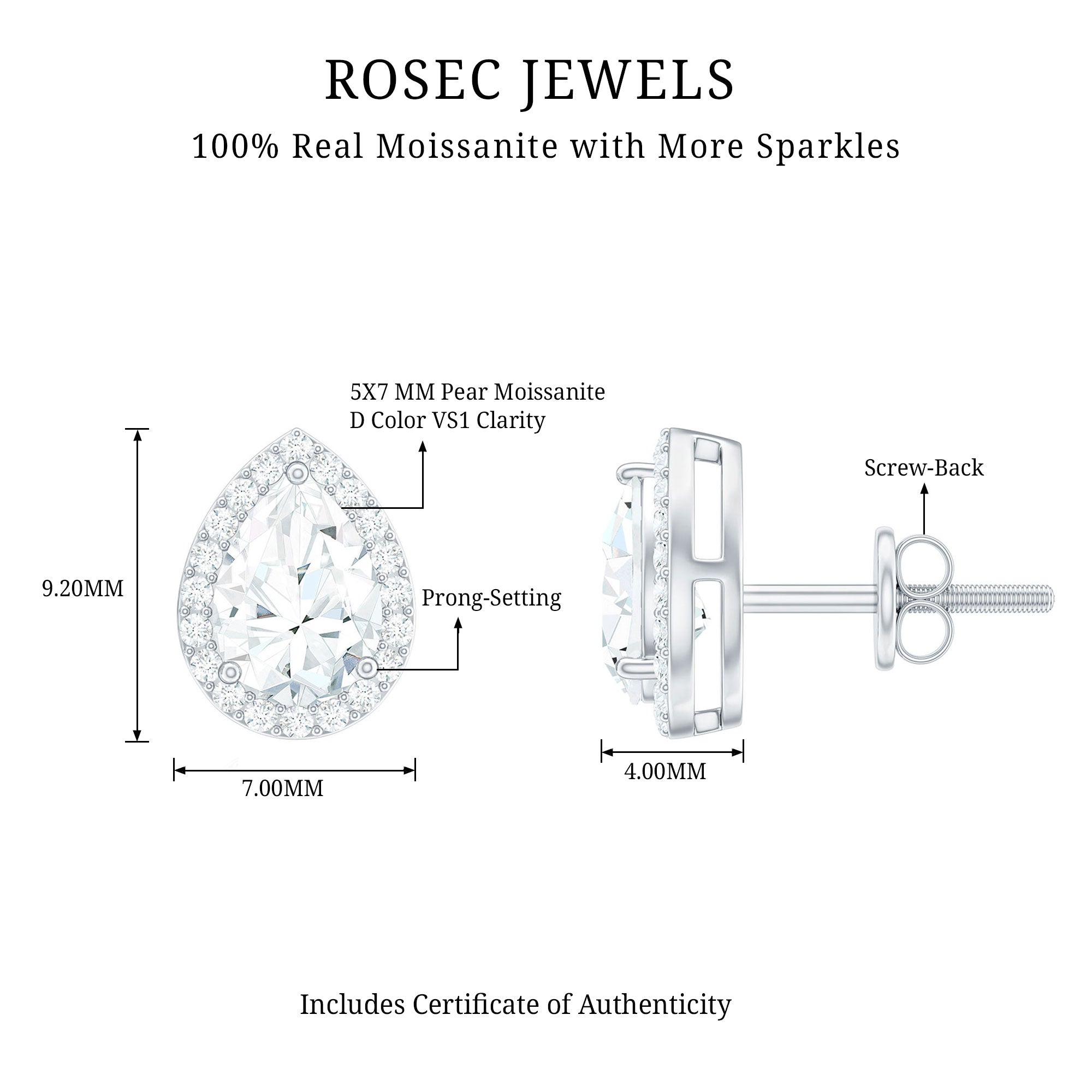 1.75 CT Classic Moissanite Teardrop Stud Earrings with Halo