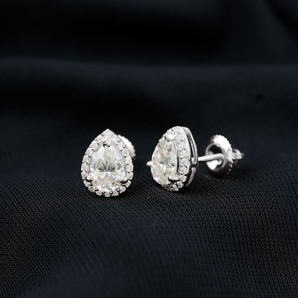 1.75 CT Classic Moissanite Teardrop Stud Earrings with Halo