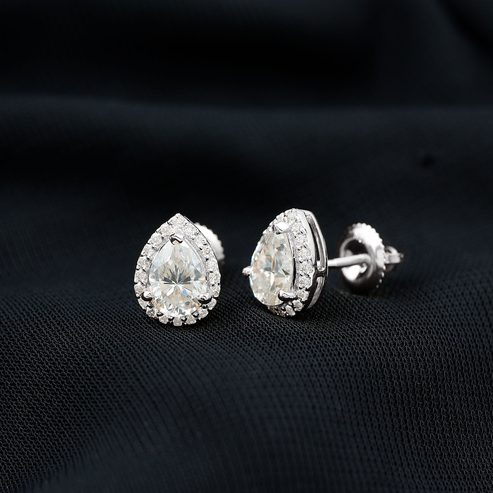 1.75 CT Classic Moissanite Teardrop Stud Earrings with Halo