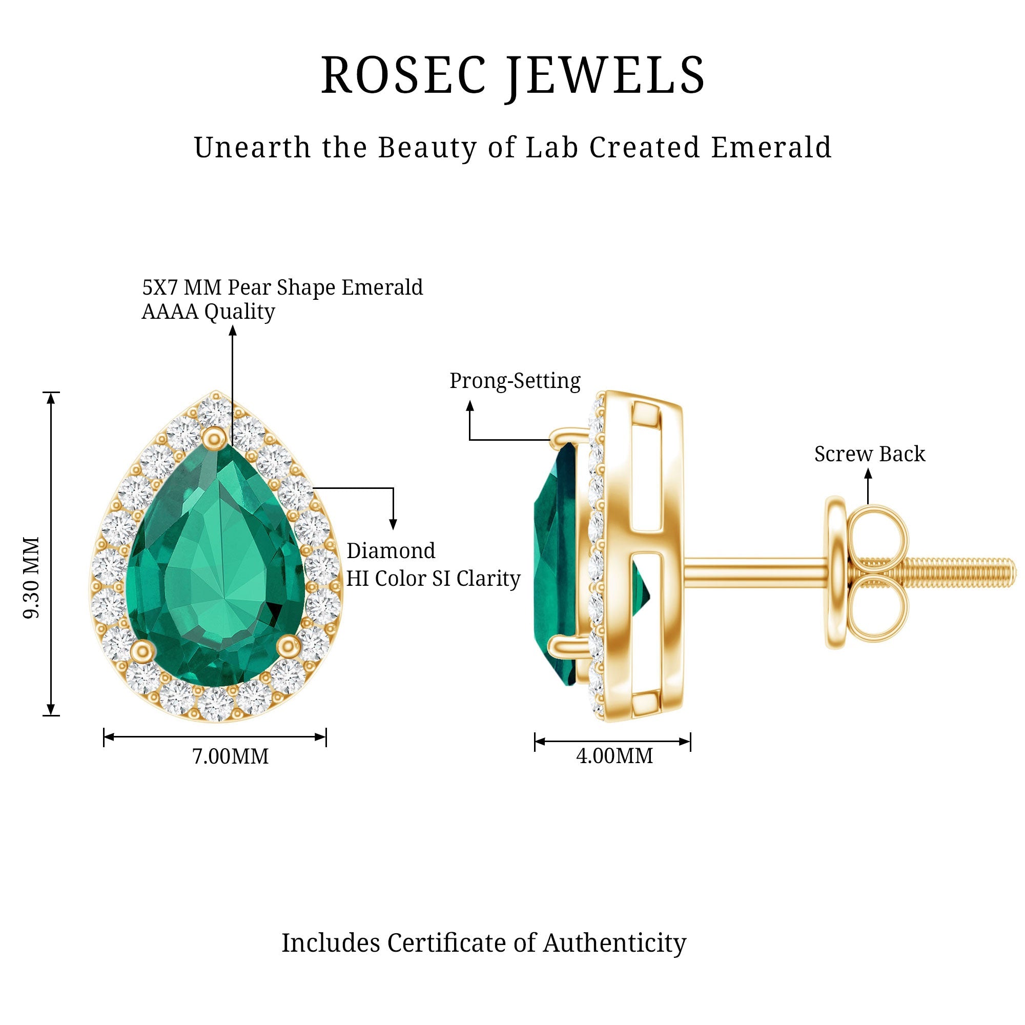 Lab Created Emerald Teardrop Stud Earrings with Diamond Halo