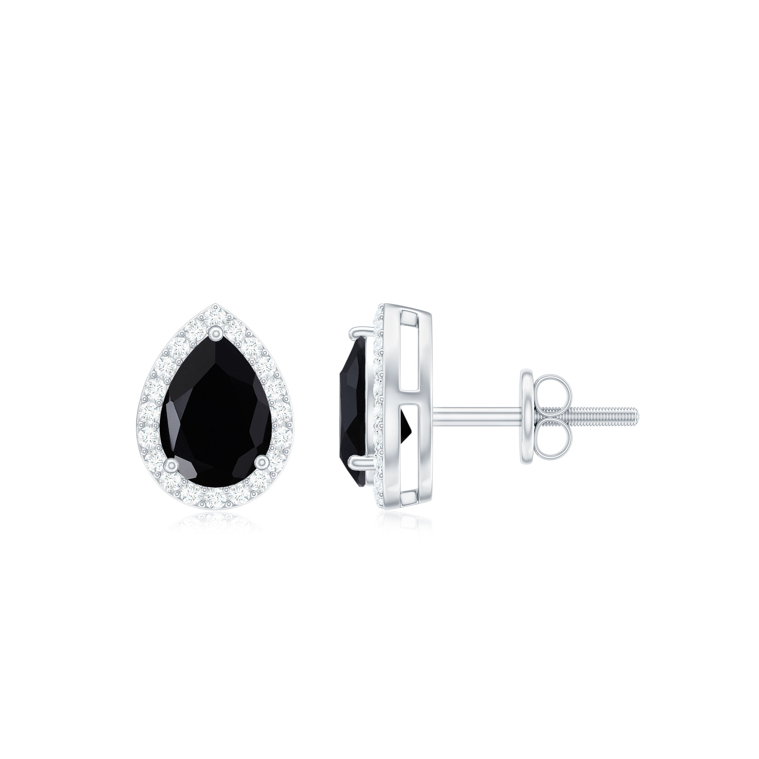 2 Carat Pear Cut Black Onyx and Moissanite Stud Earrings
