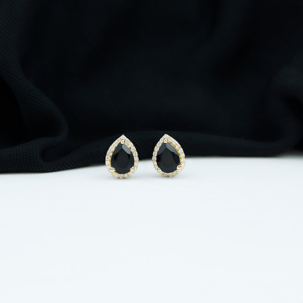 2 Carat Pear Cut Black Onyx and Moissanite Stud Earrings