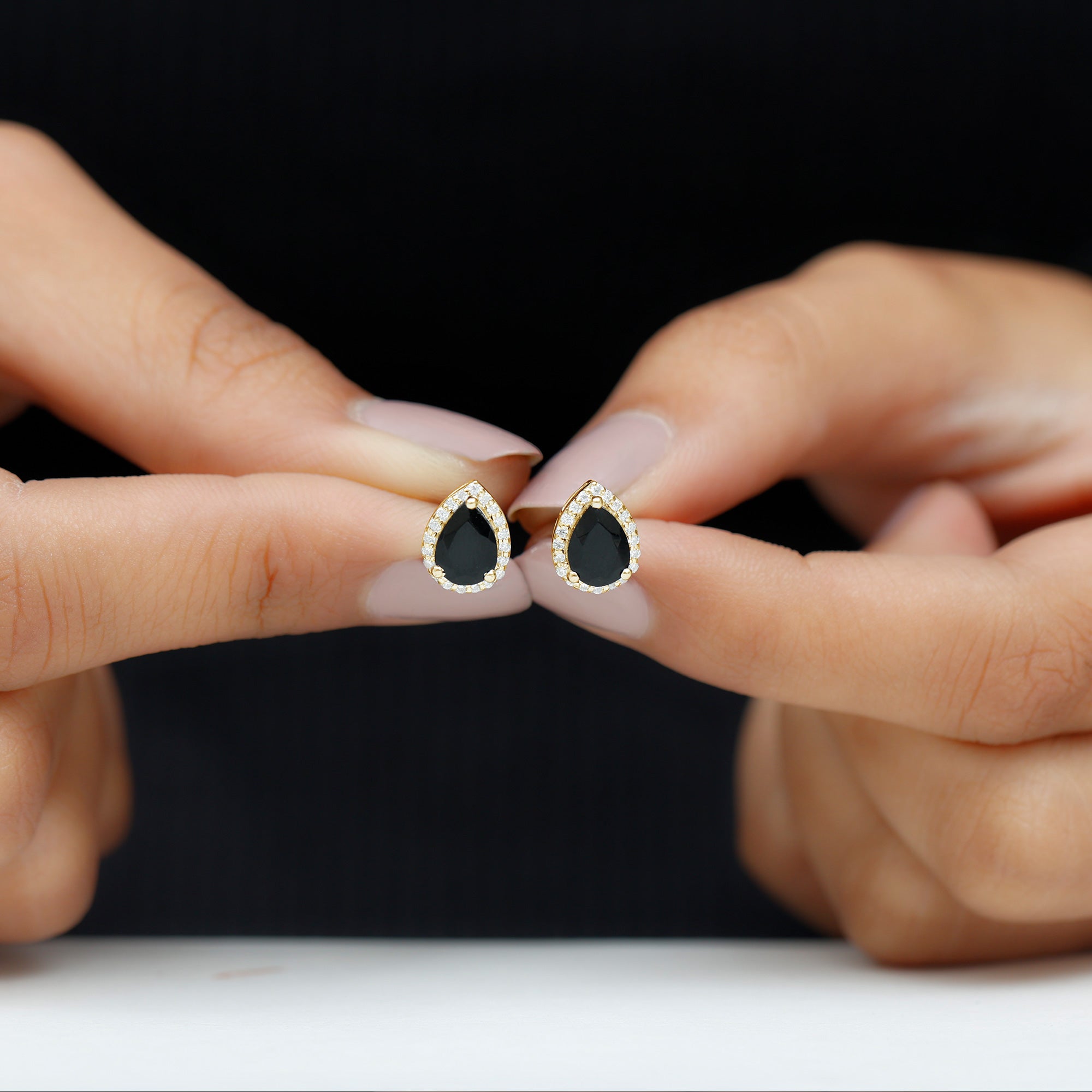 2 Carat Pear Cut Black Onyx and Moissanite Stud Earrings