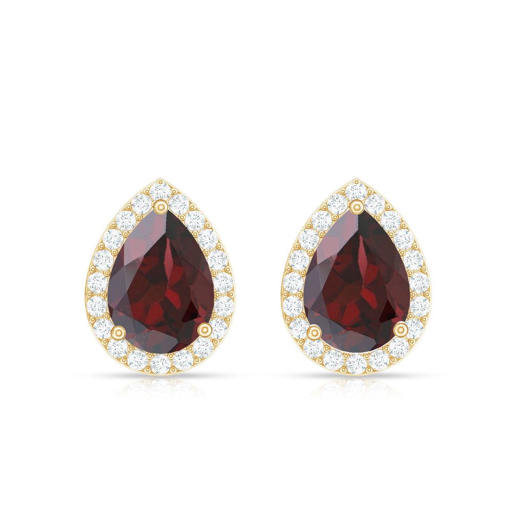 Natural 5X7MM Garnet Teardrop Stud Earrings with Diamond Halo