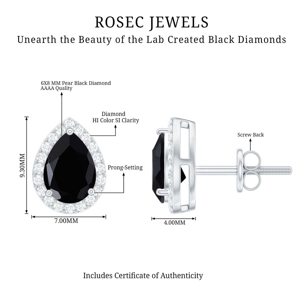Lab Created Black Diamond Teardrop Stud Earrings with Diamond Halo