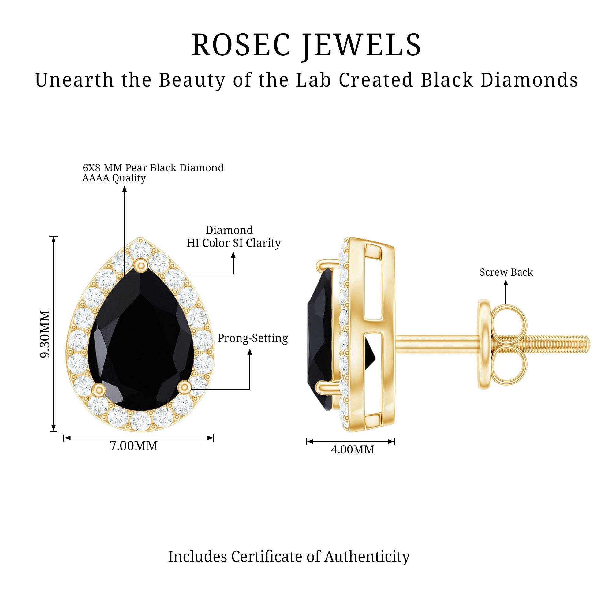 Lab Created Black Diamond Teardrop Stud Earrings with Diamond Halo