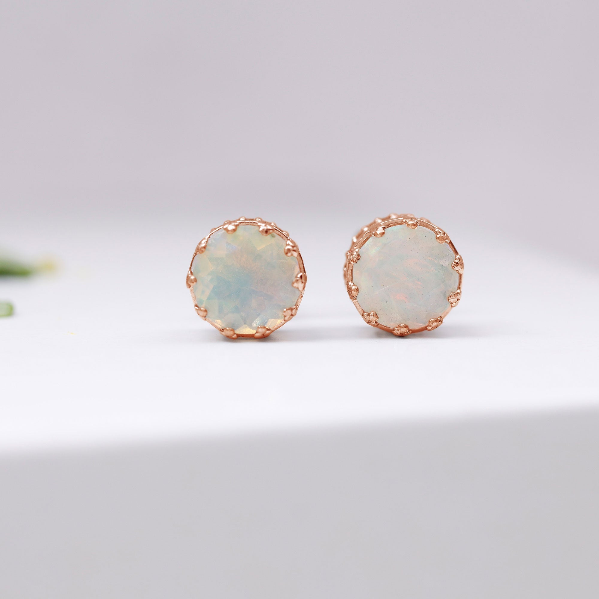 Real Ethiopian Opal Crown Stud Earrings with Certificate