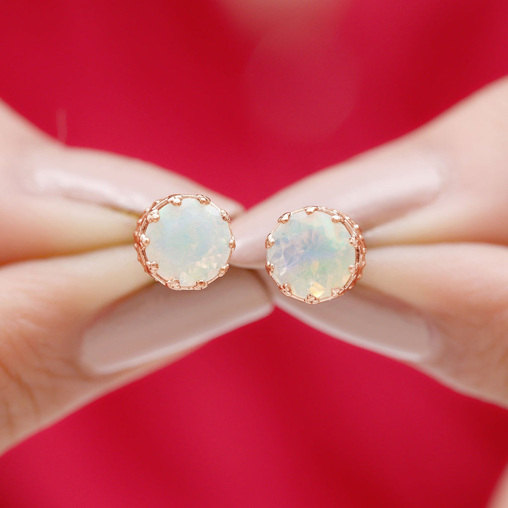 Real Ethiopian Opal Crown Stud Earrings with Certificate